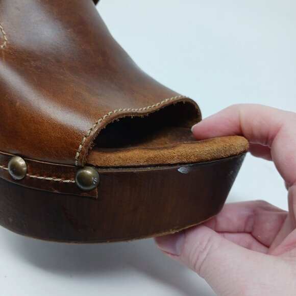 Sbicca UNISON Brown Leather Platform Clog Sandals Size 40 Made in Italy Chunky - Picture 13 of 16